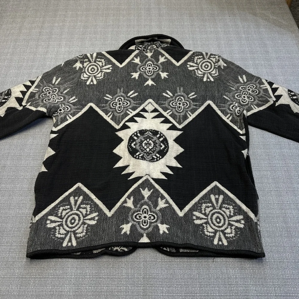 Gantos Jacket Womens Medium Black White Aztec Boho Button Cardigan‎ Southwest